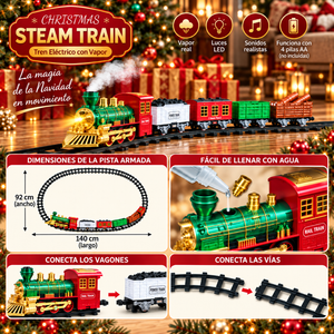 Tren Eléctrico Navideño Con Vapor Luz Sonido Y 4 Vagones