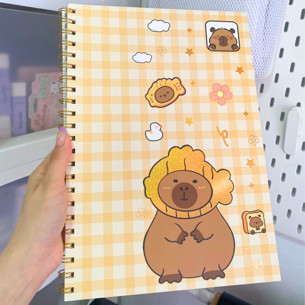 Croquera A4 Diseño Capybara + Set De Plumones Y Lápices Gel