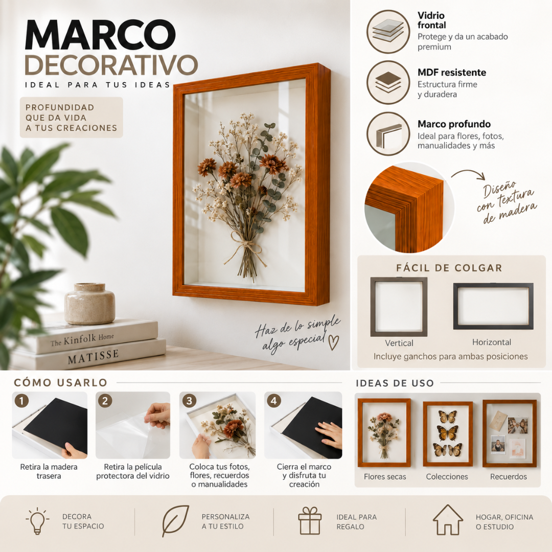 Marco Shadow Box Para Foto 30x40 Cm Profundidad 3 Cm Madera