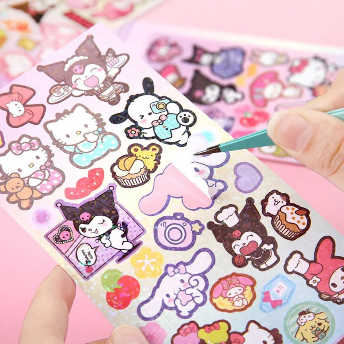 Set de Stickers Kawaii de Kuromi Holográfico Con Brillos