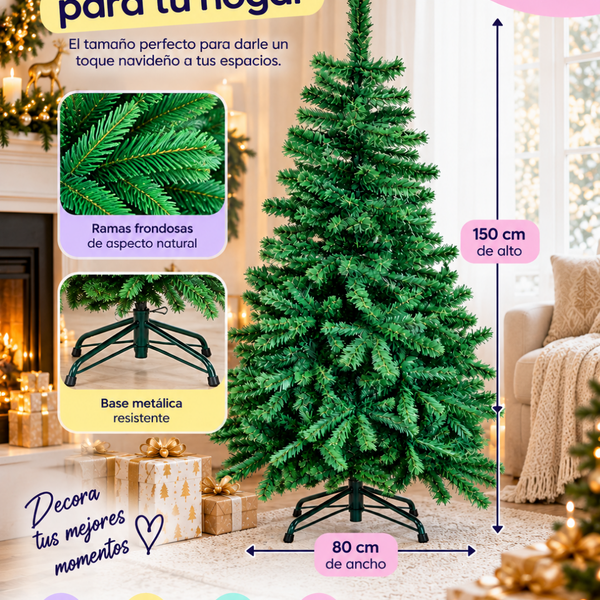 Árbol de Navidad Artificial 150 cm Ramas frondosas con Base Metálica