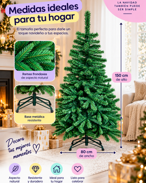 Árbol de Navidad Artificial 150 cm Ramas frondosas con Base Metálica