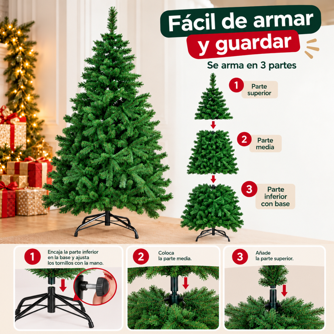 Árbol de Navidad Artificial 180 cm Verde Frondoso Tipo Pino
