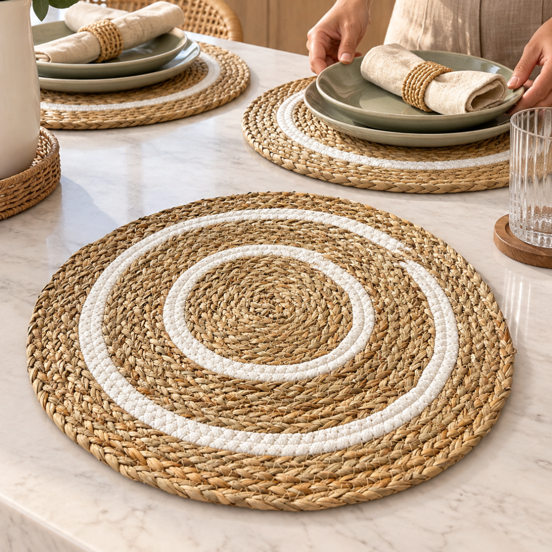 Individuales Redondos Tejidos 39 Cm Mesa Comedor Pack 4 Boho