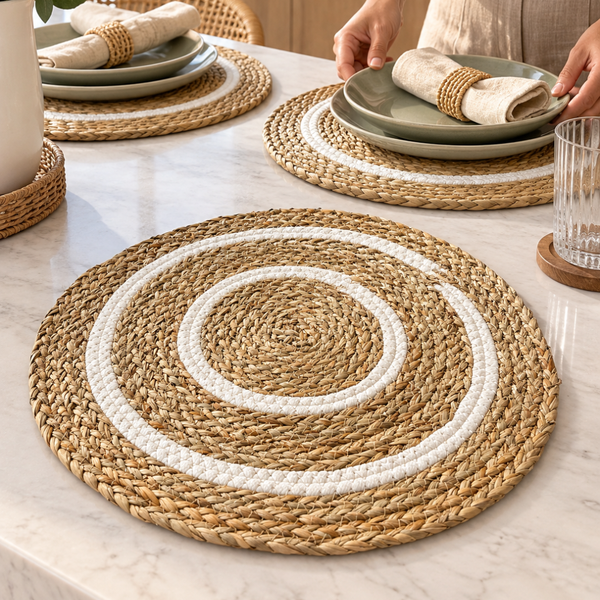 Individuales Redondos Tejidos 39 Cm Mesa Comedor Pack 4 Boho