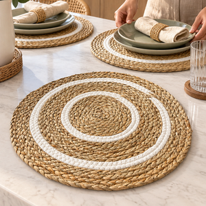 Individuales Redondos Tejidos 39 Cm Mesa Comedor Pack 4 Boho