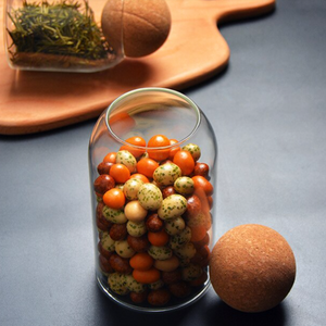 Contenedor De Vidrio Tapa De Corcho Esférica Set 3 Frascos