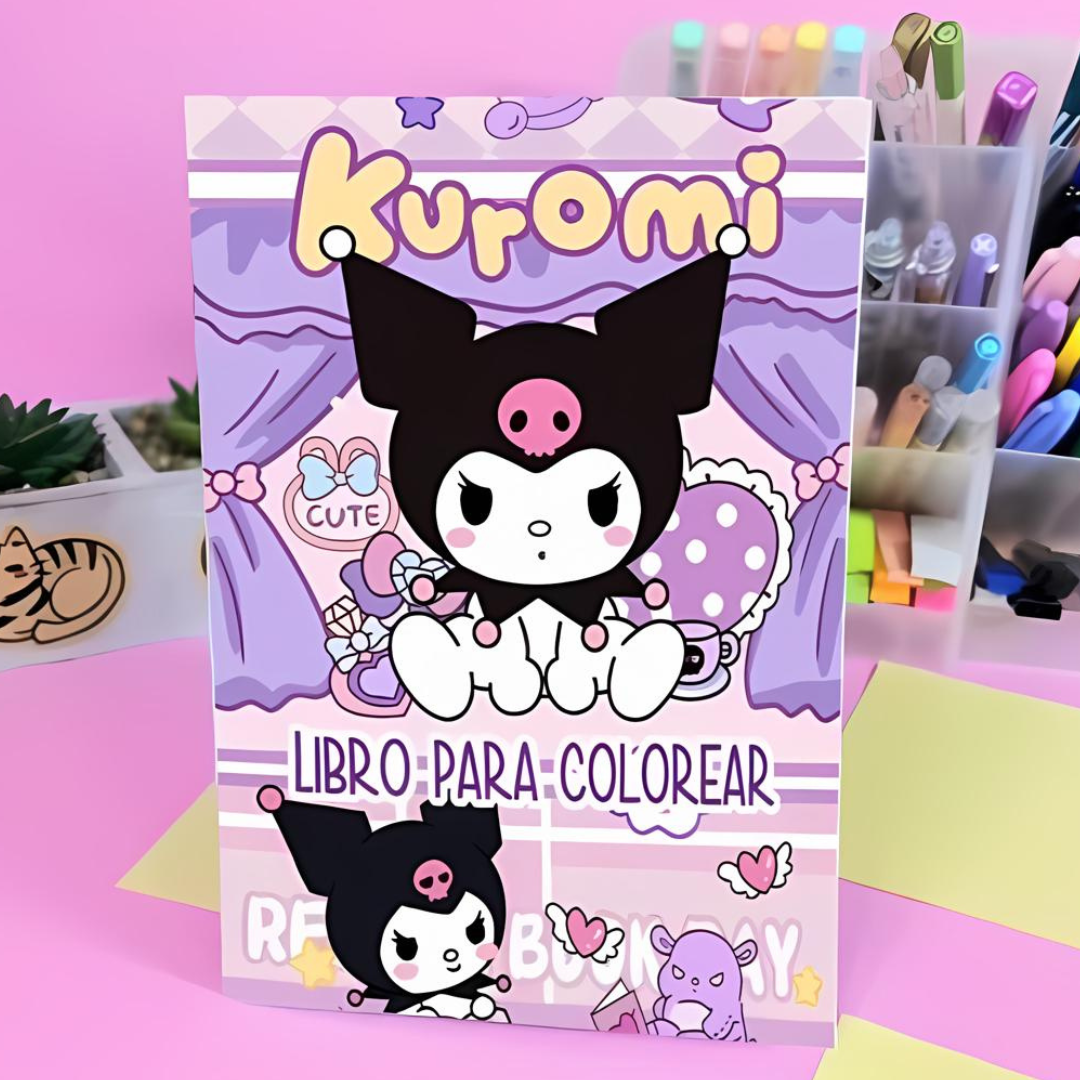 Libro Para Colorear De Kuromi + 24 Lápices De Cera Crayón