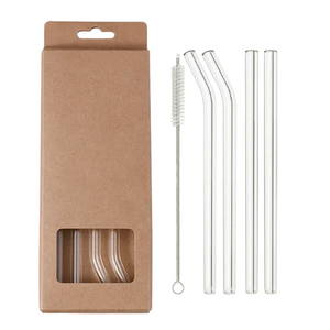 Set De 4 Bombillas Pajillas De Vidrio + 1 Cepillo