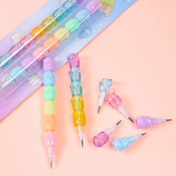 Set De 2 Lápices Mina Ositos Arcoiris Kawaii