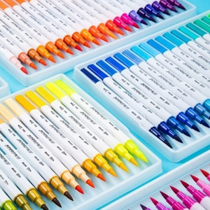 Plumones Punta Doble 48 Colores Punta Pincel Y Tiralíneas