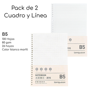 Pack De 2 Repuesto De Hojas Para Libreta Anillada B5 Mixto
