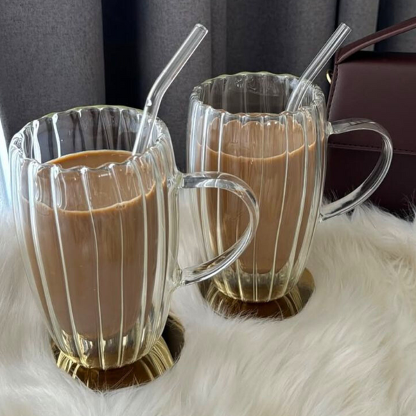 Set 2 Taza De Doble Cubierta De Vidrio Grandes 450ml Mug