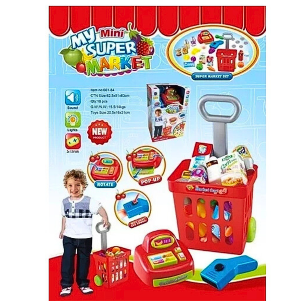 Set Juguete Caja Registradora Y Carro De Supermercado