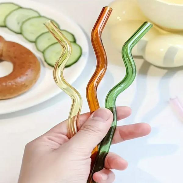 Set De 4 Bombillas Pajillas De Vidrio + 1 Cepillo