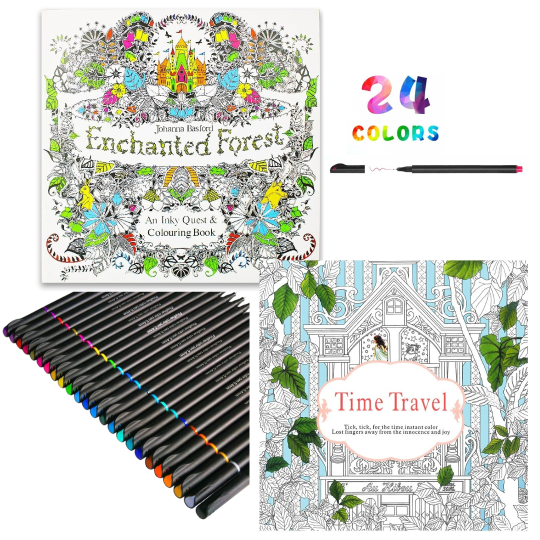 Set Mandalas Para Colorear + Lápices Tiralinea 24 Colores