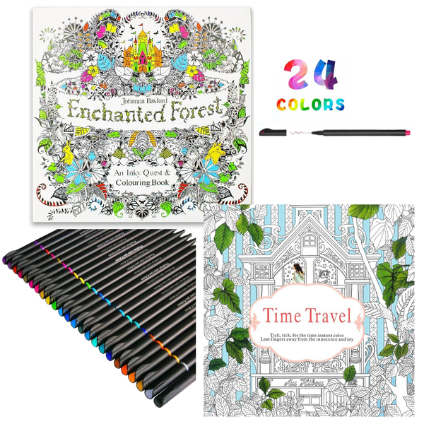 Set Mandalas Para Colorear + Lápices Tiralinea 24 Colores