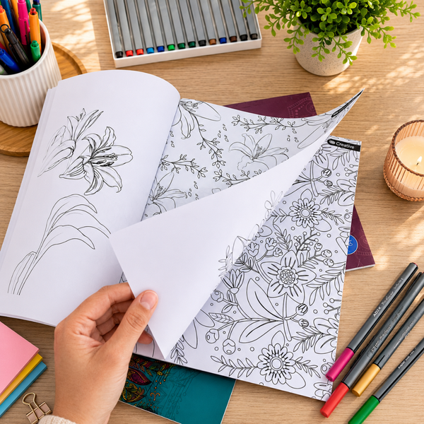 Libro Mándala Flores + 12 Lápices Fineliner Adix 0.4 Mm