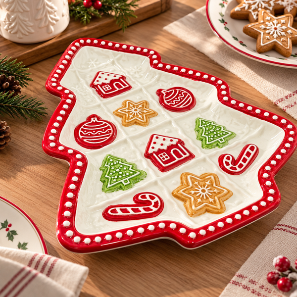 Bandeja Navideña Cerámica Árbol Navidad Galletas 27x23cm