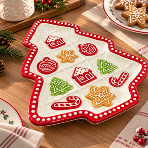 Bandeja Navideña Cerámica Árbol Navidad Galletas 27x23cm