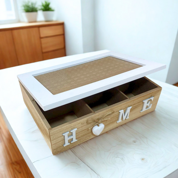 Caja Organizadora De Madera Para Té Con 6 Compartimientos