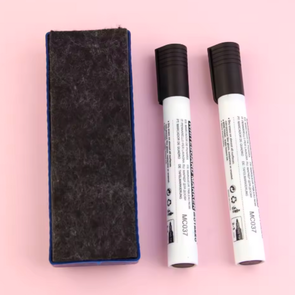 Plumones Para Pizarra Set De 2 Con Borrador