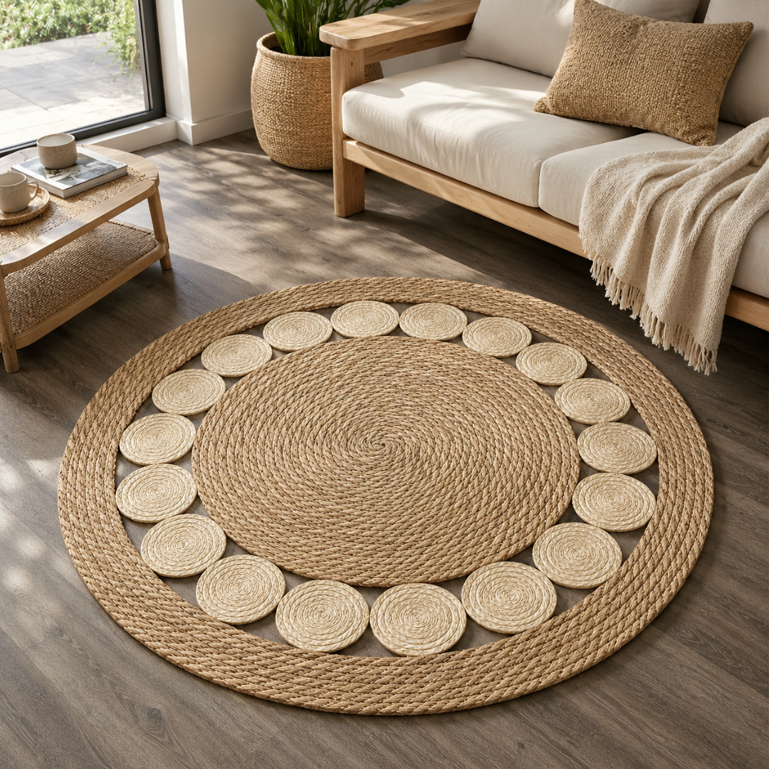 Alfombra De Yute Redonda 120 Cm Fibra Natural