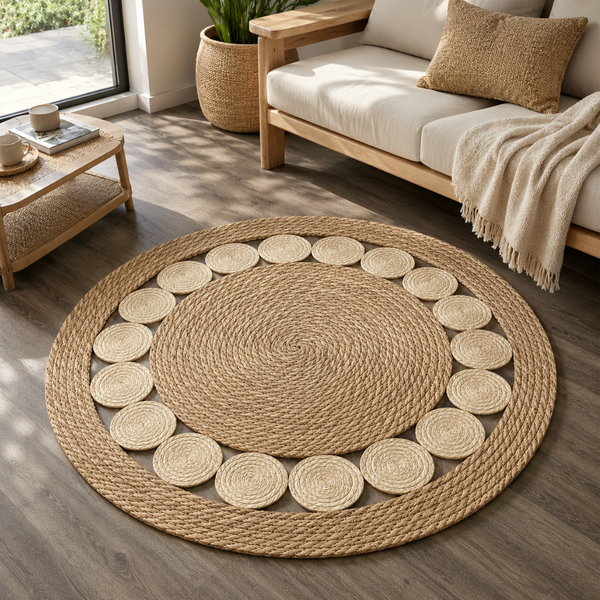 Alfombra De Yute Redonda 120 Cm Fibra Natural