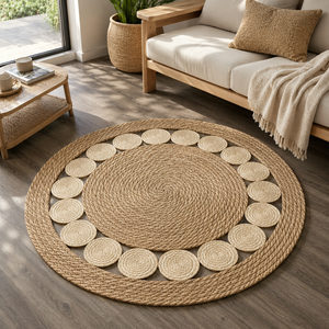Alfombra De Yute Redonda 100 Cm Fibra Natural