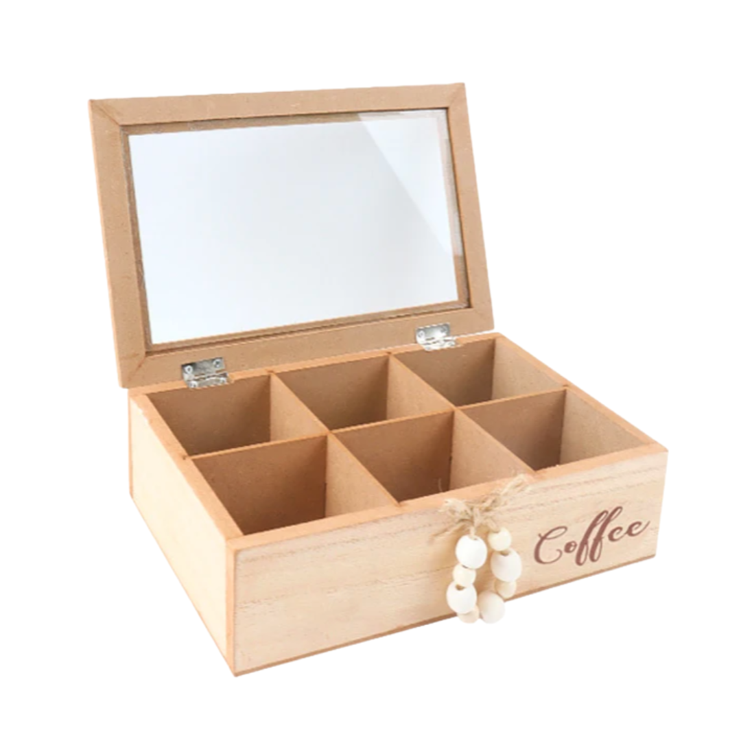 Caja Organizadora De Madera Para Té Con 6 Compartimientos