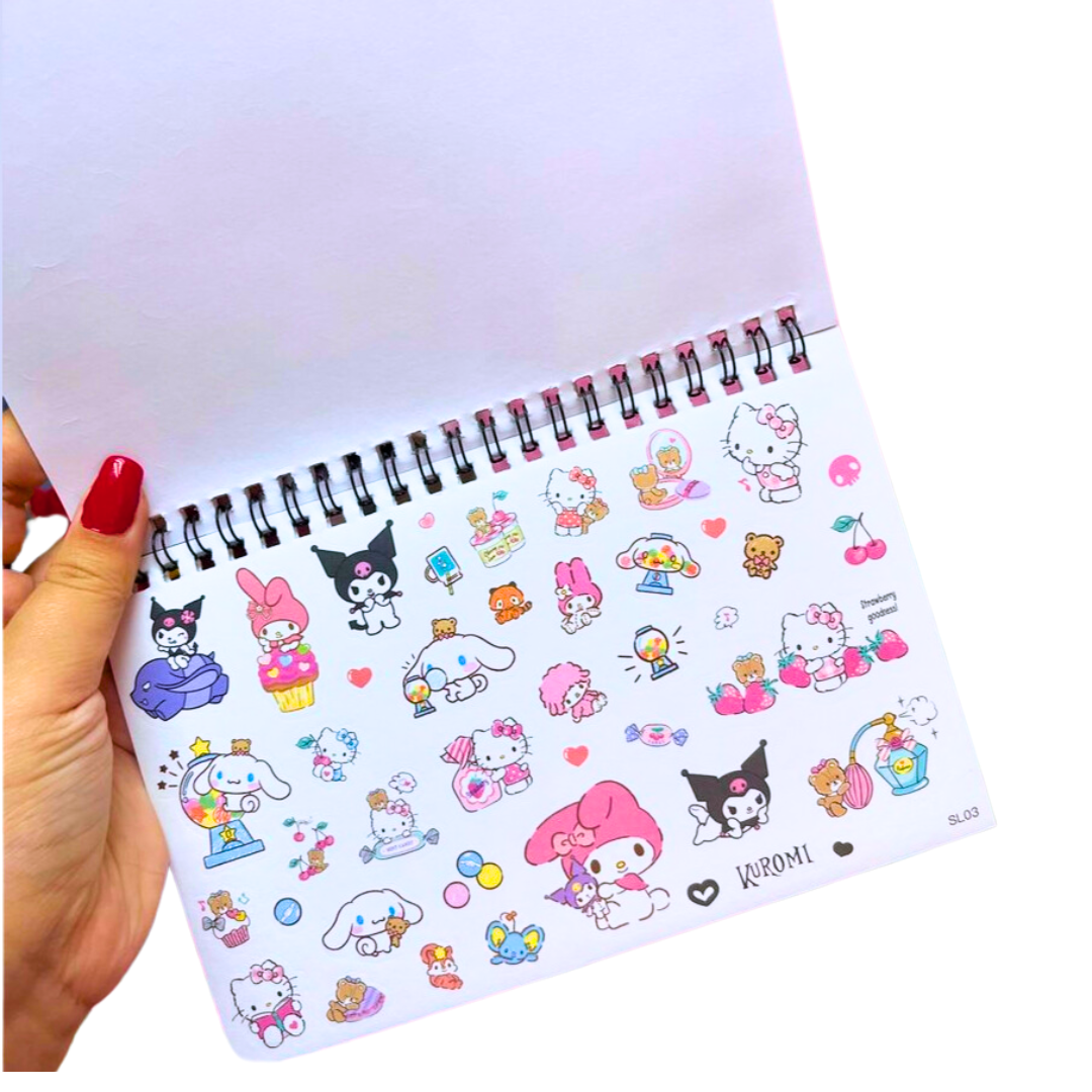 Libreta 430 Stickers De Kuromi / Hello Kitty