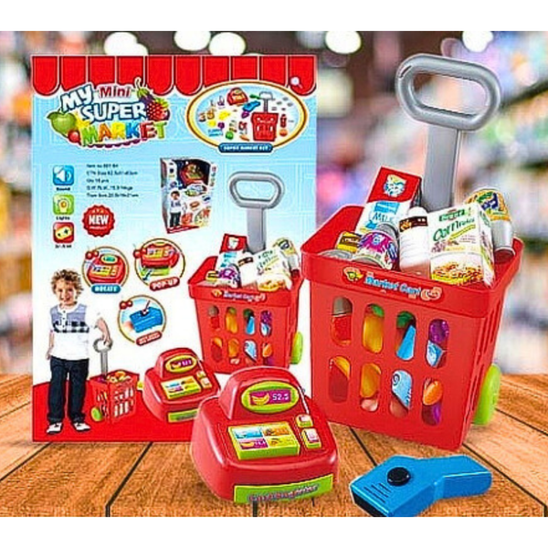 Set Juguete Caja Registradora Y Carro De Supermercado