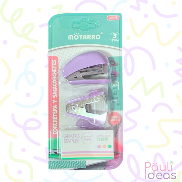 Set Mini Corchetera + Sacacorchetes + Corchetes Diseño Kawai