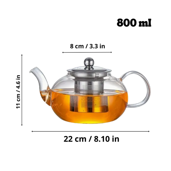 Tetera Borosilicato de Vidrio Transparente Con Infusor 800 ml
