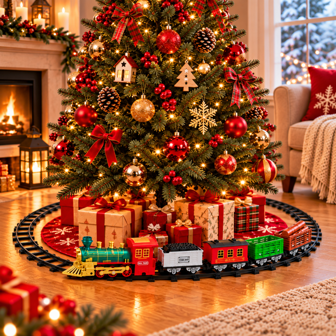Tren Eléctrico Navideño Con Vapor Luz Sonido Y 4 Vagones