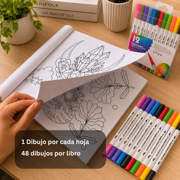 Set 3 Libros De Mándalas + 12 Plumones Doble Punta