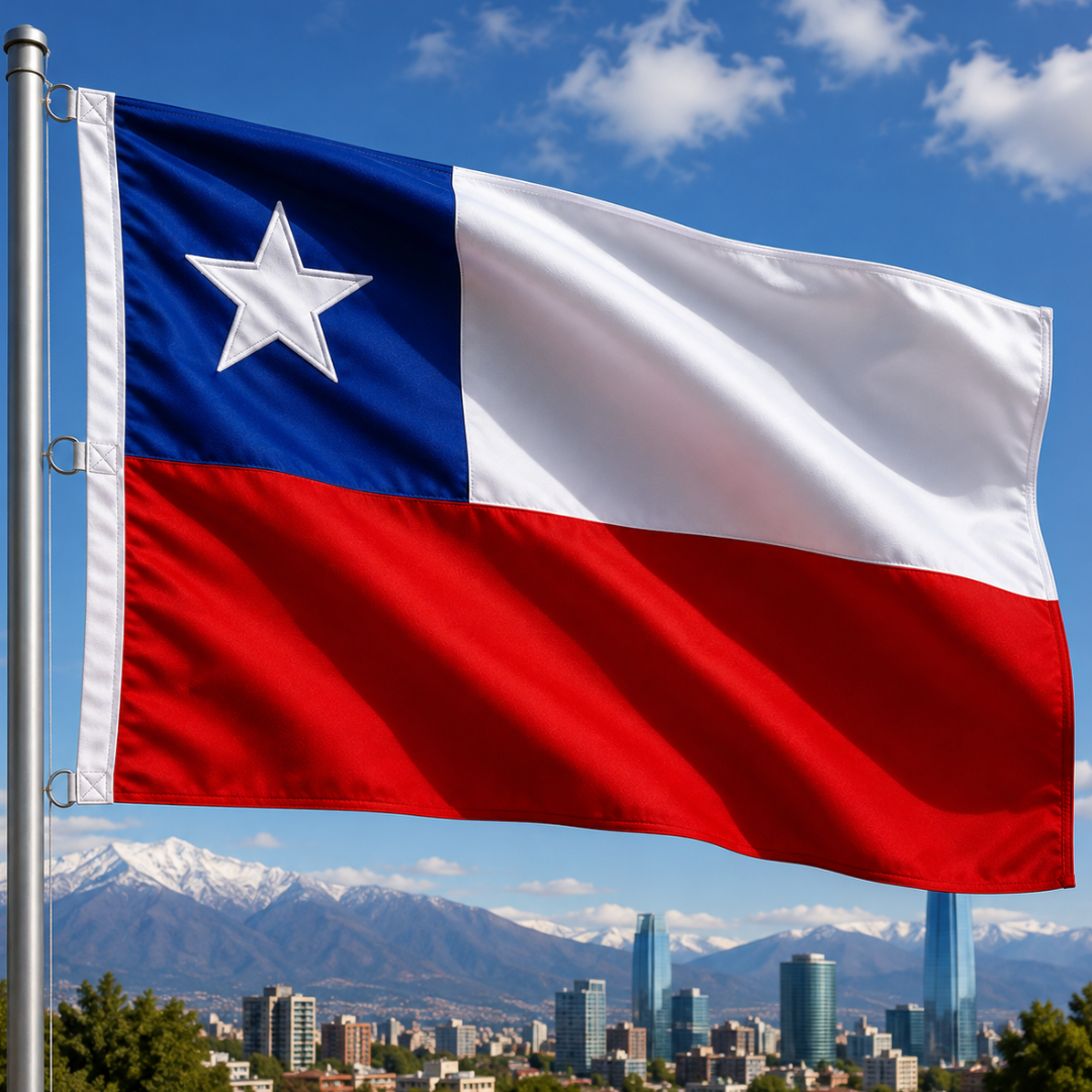 Bandera Chile 210x140 Cm Estrella Bordada Fiestas Patrias