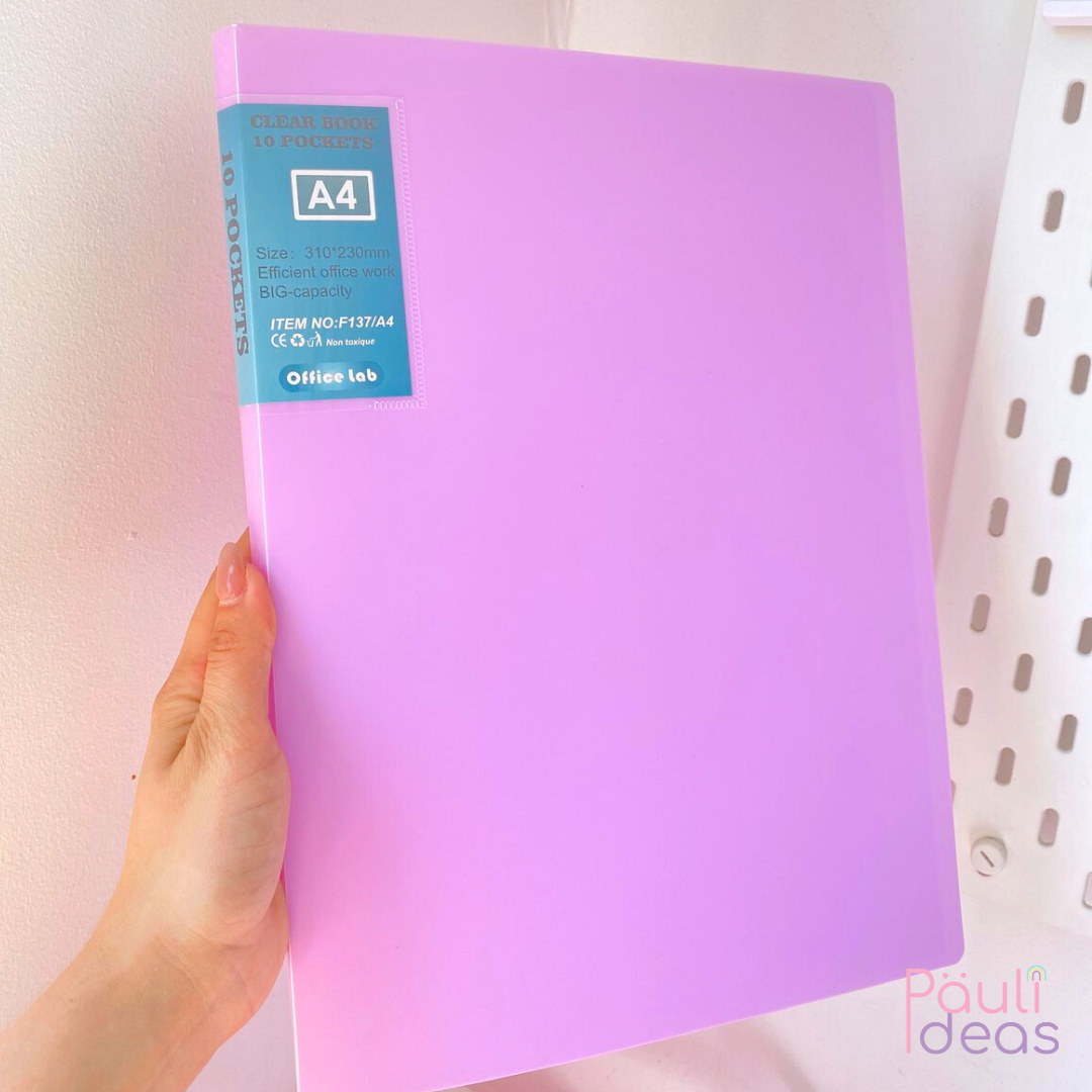 Carpeta Archivadora Color Pastel 10 Fundas Transparentes A4
