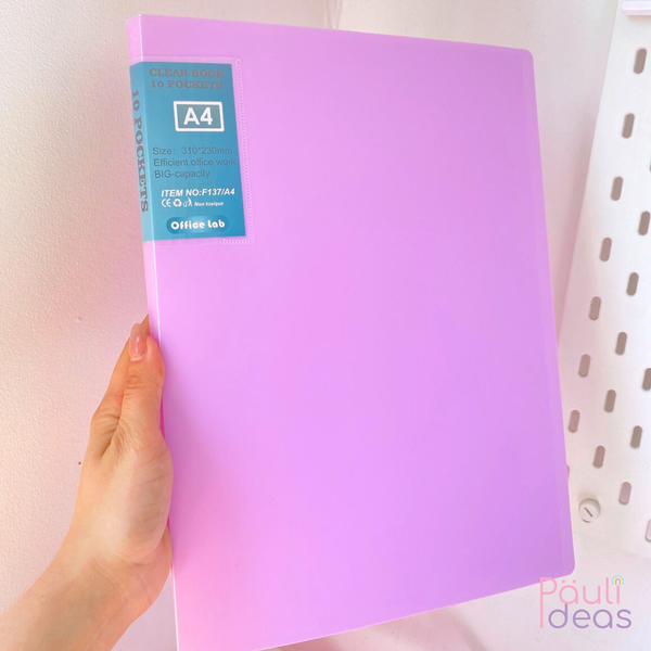 Carpeta Archivadora Color Pastel 10 Fundas Transparentes A4