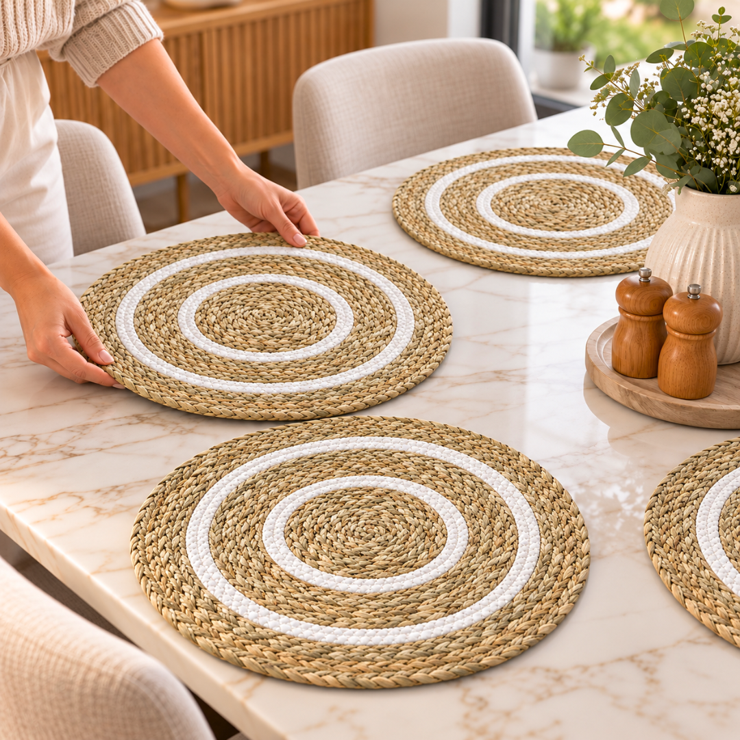 Individuales Redondos Tejidos 39 Cm Mesa Comedor Pack 4 Boho