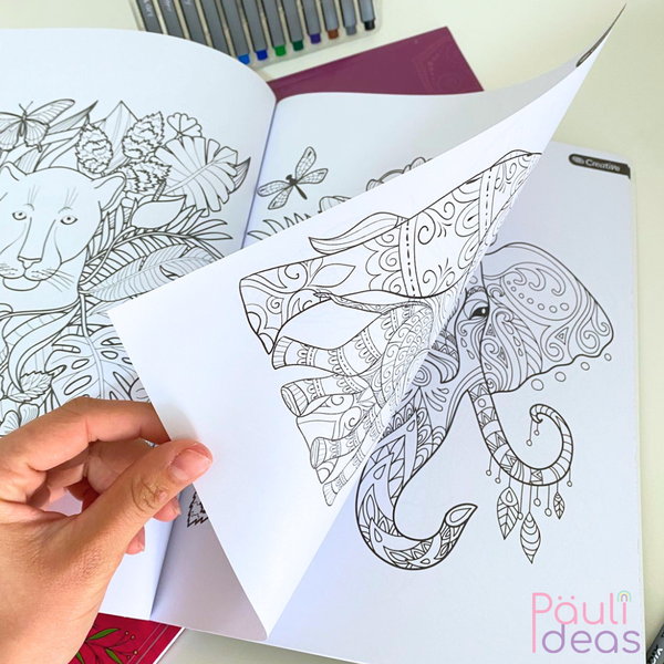 Libro Mándala Animales + 12 Lápices Fineliner Adix 0.4 Mm