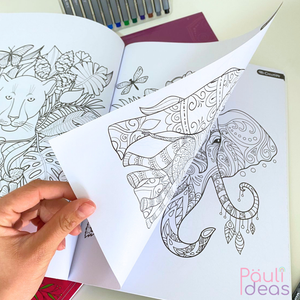 Libro Mándala Animales + 12 Lápices Fineliner Adix 0.4 Mm