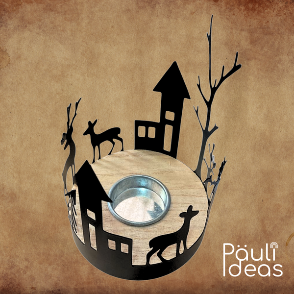 Portavela Navidad Negro Candelabro Decorativo Metal