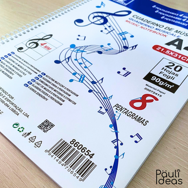 Cuaderno De Música A4 Block De 20 Hojas