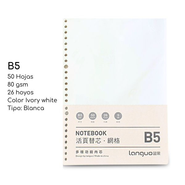 Pack De 2 Repuesto De Hojas Para Libreta Anillada B5 Languo