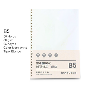 Pack De 2 Repuesto De Hojas Para Libreta Anillada B5 Languo