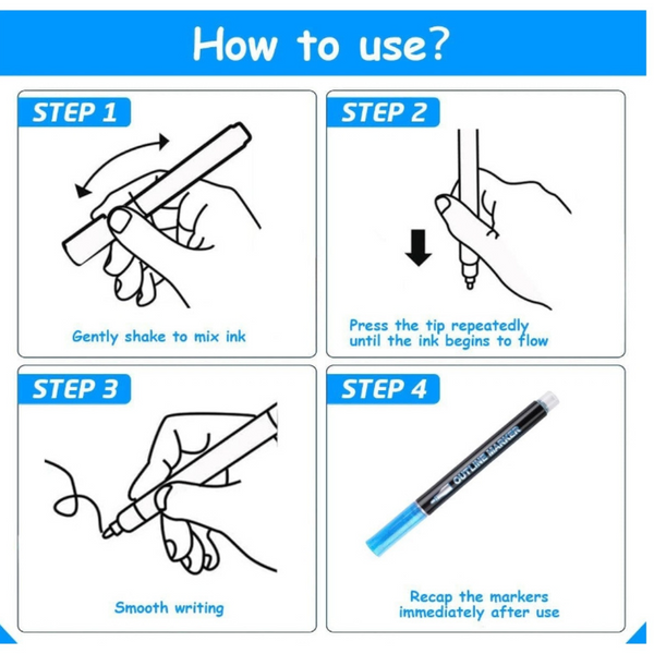 Set 12 Plumones Lettering Contorno Metalizado Outline