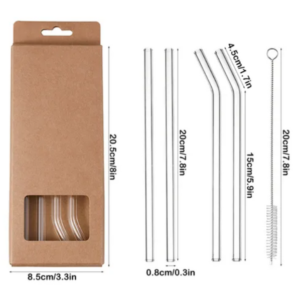 Set De 4 Bombillas Pajillas De Vidrio + 1 Cepillo