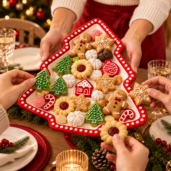 Bandeja Navideña Cerámica Árbol Navidad Galletas 27x23cm