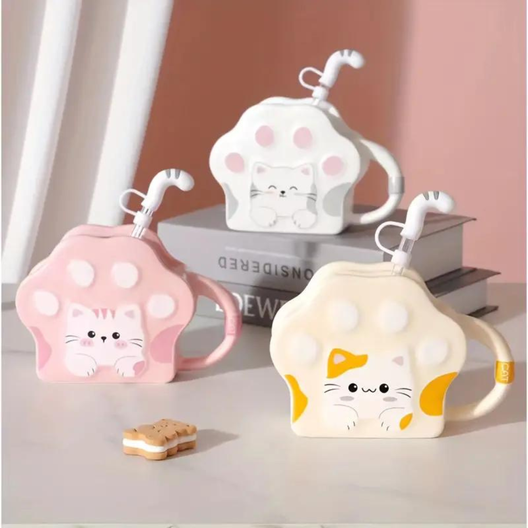 Taza Con Bombilla de Gatito Kawaii